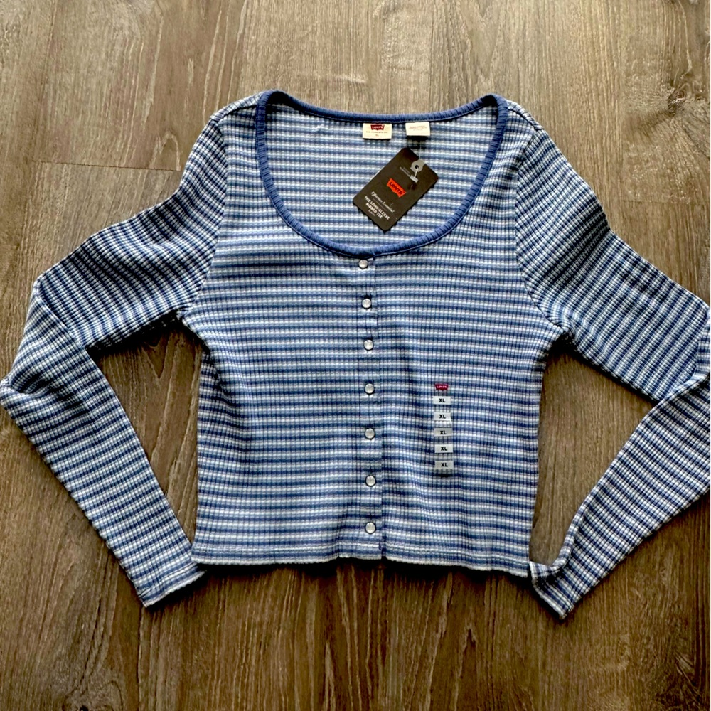 NWT Blue Stripped Long Sleeve Ribbed tee SS XL